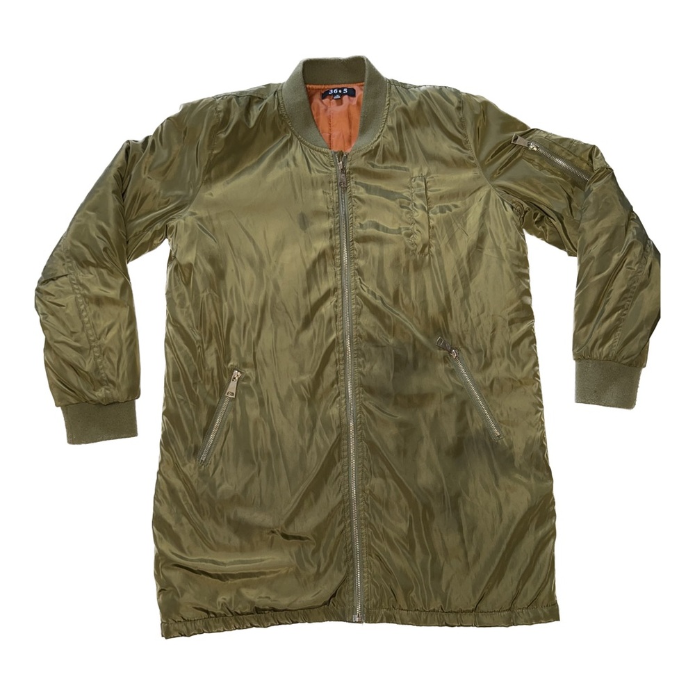 36•5 Olive Green Long Bomber Jacket